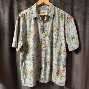 Island Shores Hawaiian Shirt | XL | Blue Palms Tropical Floral Cotton Resortwear